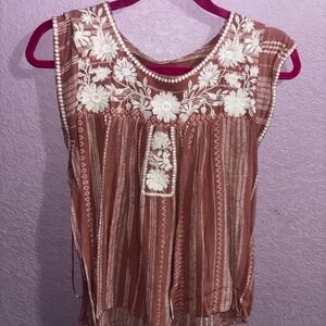 Savanna Jane Boho Top with White Embroidery